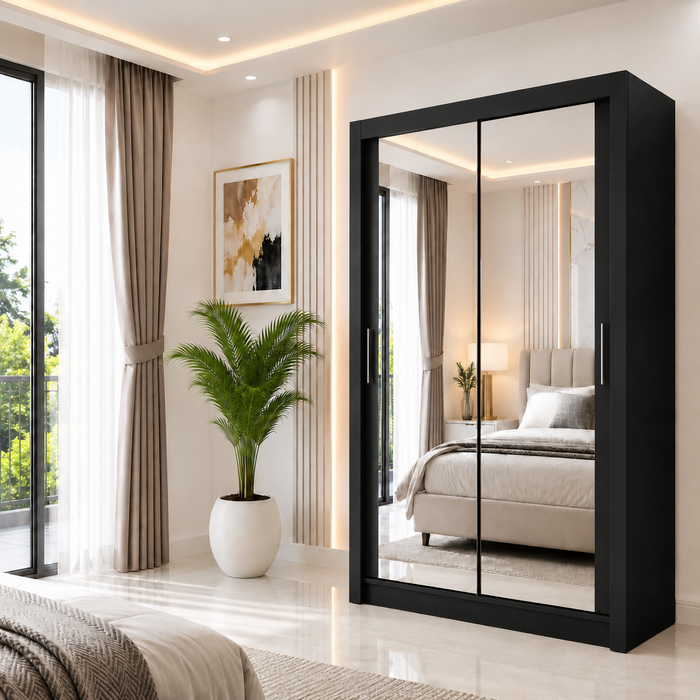 Milan Sliding Door Wardrobe with Mirror – 2 or 3 Doors, Multiple Sizes & Colours, Shelves & Drawers
