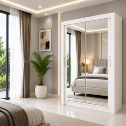 Milan Sliding Door Wardrobe with Mirror – 2 or 3 Doors, Multiple Sizes & Colours, Shelves & Drawers