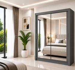 Milan Sliding Door Wardrobe with Mirror – 2 or 3 Doors, Multiple Sizes & Colours, Shelves & Drawers