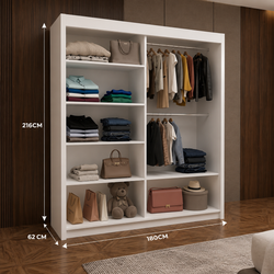 Milan Sliding Door Wardrobe with Mirror – 2 or 3 Doors, Multiple Sizes & Colours, Shelves & Drawers