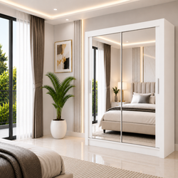 Milan Sliding Door Wardrobe with Mirror – 2 or 3 Doors, Multiple Sizes & Colours, Shelves & Drawers