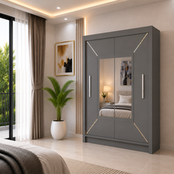 VENICE Sliding Door Wardrobe with Mirror – Multiple Sizes & Colours, Shelves & Hanging Rails
