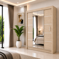 OSLO Sliding Door Wardrobe with Mirror – 2 or 3 Doors – Multiple Sizes & Colours – Shelves, Rails & Drawers