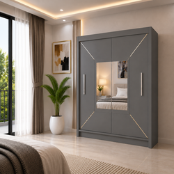 VENICE Sliding Door Wardrobe with Mirror – Multiple Sizes & Colours, Shelves & Hanging Rails