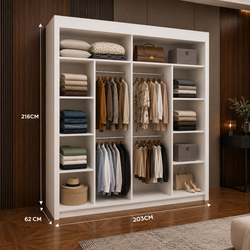 Milan Sliding Door Wardrobe with Mirror – 2 or 3 Doors, Multiple Sizes & Colours, Shelves & Drawers