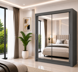 Milan Sliding Door Wardrobe with Mirror – 2 or 3 Doors, Multiple Sizes & Colours, Shelves & Drawers