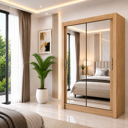 Milan Sliding Door Wardrobe with Mirror – 2 or 3 Doors, Multiple Sizes & Colours, Shelves & Drawers