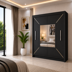 VENICE Sliding Door Wardrobe with Mirror – Multiple Sizes & Colours, Shelves & Hanging Rails