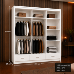 Florence High Gloss Sliding Door Wardrobe with Mirror & LED – White, Black & Grey, Shelves & Drawers