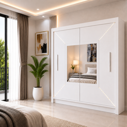 VENICE Sliding Door Wardrobe with Mirror – Multiple Sizes & Colours, Shelves & Hanging Rails