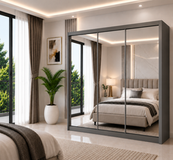 Milan Sliding Door Wardrobe with Mirror – 2 or 3 Doors, Multiple Sizes & Colours, Shelves & Drawers