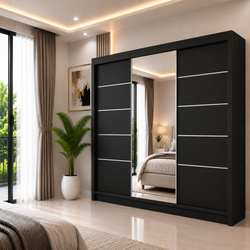 OSLO Sliding Door Wardrobe with Mirror – 2 or 3 Doors – Multiple Sizes & Colours – Shelves, Rails & Drawers