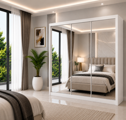 Milan Sliding Door Wardrobe with Mirror – 2 or 3 Doors, Multiple Sizes & Colours, Shelves & Drawers