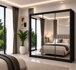 Milan Sliding Door Wardrobe with Mirror – 2 or 3 Doors, Multiple Sizes & Colours, Shelves & Drawers