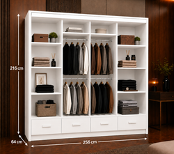 Florence High Gloss Sliding Door Wardrobe with Mirror & LED – White, Black & Grey, Shelves & Drawers