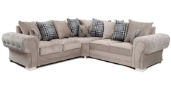 Verona Chenille Corner Sofa – Scroll Arm Tufted Design, 2 & 3 Seater, Chrome Legs