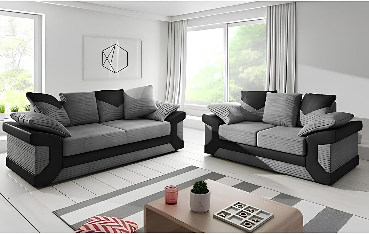 Dino Cord Fabric Corner Sofa with Footstool – 2, 3 Seater or Corner, Soft Corduroy Couch with Bed Option