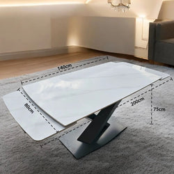 Nordic Rock Extendable Ceramic Dining Table – Sintered Stone Top, Seats 6, Modern Dining Table