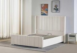 REXwood Furniture  Wingback Ottoman Storage Bed Frame – Double & King Size | Plush Velvet Upholstered Bed with Gas Lift Storage & Tall Vertical Tufted Headboard