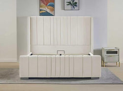REXwood Furniture  Wingback Ottoman Storage Bed Frame – Double & King Size | Plush Velvet Upholstered Bed with Gas Lift Storage & Tall Vertical Tufted Headboard