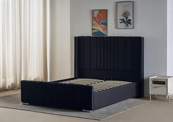 REXwood Furniture  Wingback Ottoman Storage Bed Frame – Double & King Size | Plush Velvet Upholstered Bed with Gas Lift Storage & Tall Vertical Tufted Headboard