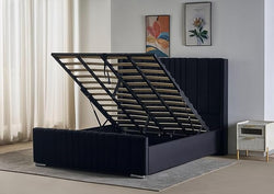 REXwood Furniture  Wingback Ottoman Storage Bed Frame – Double & King Size | Plush Velvet Upholstered Bed with Gas Lift Storage & Tall Vertical Tufted Headboard