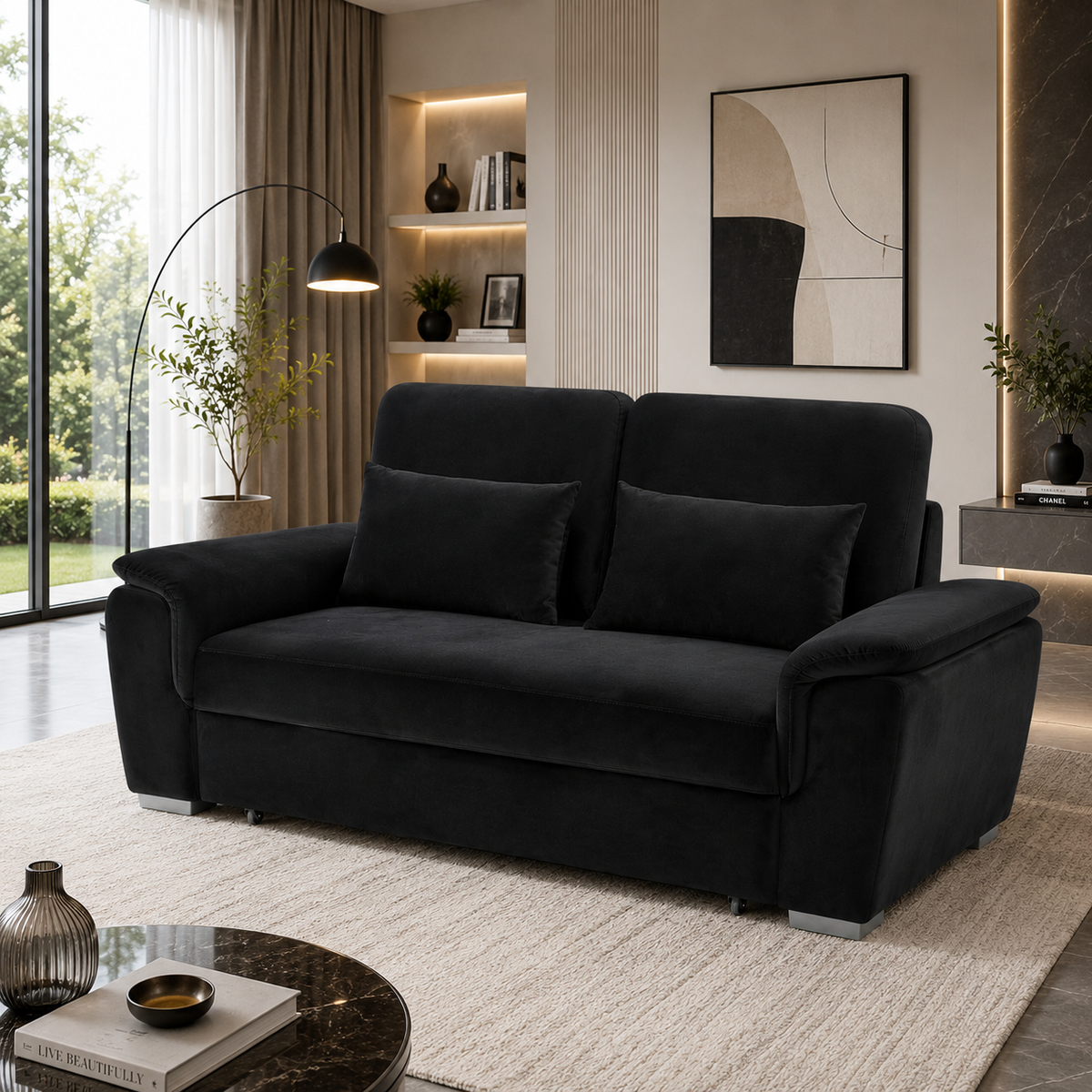 Tokyo 2 Seater Pull Out Sofa Bed – Plush Velvet Fabric