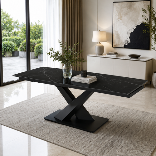 Nordic Rock Extendable Ceramic Dining Table – Sintered Stone Top, Seats 6, Modern Dining Table