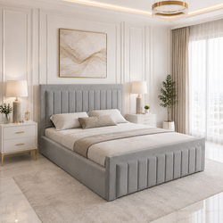 Lilly Ottoman Double Bed Frame – Plush Velvet Upholstered Panel Design with Gas Lift Storage – Grey or Beige