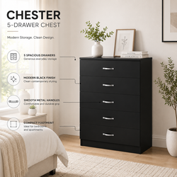 Chester 5-Drawer Chest – Classic Bedroom Storage Unit – Multiple Colours – Pre-Assembled Option Available