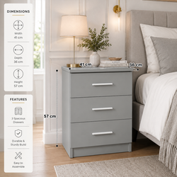 3 Drawer Bedside Table – Compact Nightstand with Storage, Modern Bedroom Furniture, Multiple Finishes