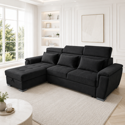 Antonio Velvet Corner Sofa Bed with Storage & USB – Double Sleeper, Universal Left/Right