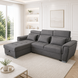 Antonio Velvet Corner Sofa Bed with Storage & USB – Double Sleeper, Universal Left/Right