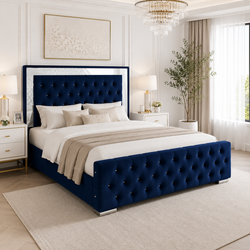 Plush Velvet Ottoman Storage Bed with Gas Lift – Double & King Size, Blue, Black or Grey