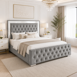 Plush Velvet Ottoman Storage Bed with Gas Lift – Double & King Size, Blue, Black or Grey