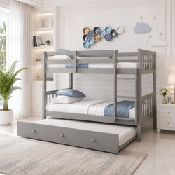 Lily Wooden Trio Bunk Bed with Guest bed – Space-Saving Solid Pine Frame – Optional Storage Drawers