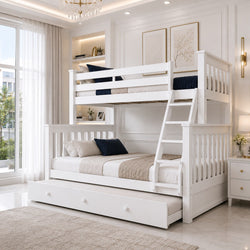 Lily Wooden Trio Bunk Bed with Guest bed – Space-Saving Solid Pine Frame – Optional Storage Drawers